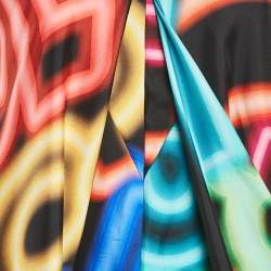  Chanel Multicolor Graffiti Print Silk Asymmetric V-Neck Mini Dress S