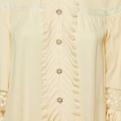 Pre Owned Chanel Cream Silk Ruffled Mini Dress M