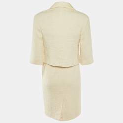 Pre Owned Chanel White Tweed Leather Trim Detail Jacket & Skirt Suit M