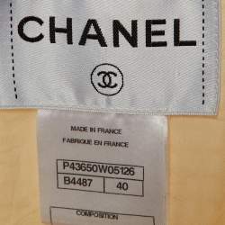 Pre Owned Chanel White Tweed Leather Trim Detail Jacket & Skirt Suit M