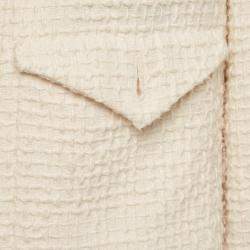 Pre Owned Chanel White Tweed Leather Trim Detail Jacket & Skirt Suit M