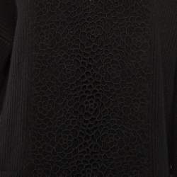 Chanel Black Camelia Cashmere Knit Crew Neck Sweater L