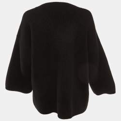 Chanel Black Camelia Cashmere Knit Crew Neck Sweater L