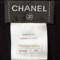 Chanel Black Camelia Cashmere Knit Crew Neck Sweater L