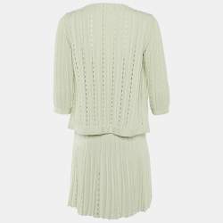 Pre Owned Chanel Mint Green Ribbed Knit Dress & Cardigan Set M/L