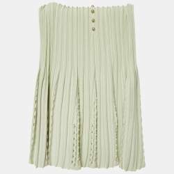 Pre Owned Chanel Mint Green Ribbed Knit Dress & Cardigan Set M/L