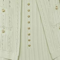 Pre Owned Chanel Mint Green Ribbed Knit Dress & Cardigan Set M/L