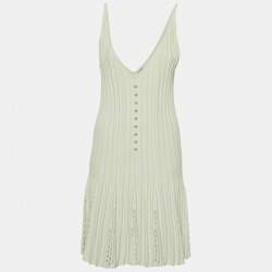 Pre Owned Chanel Mint Green Ribbed Knit Dress & Cardigan Set M/L