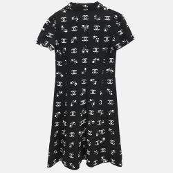 Pre Owned Chanel Black Silk and Acetate Short Sleeve Dress Women Size 38