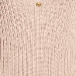 Chanel Pink Rib Knit V-Neck Mini Sweater Dress L