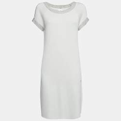 Chanel White Cotton Knit Round Neck Short Dress M