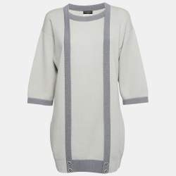 Chanel Grey Cashmere Contrast Trimmed Sweater Dress M