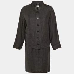 Chanel Grey Linen Formal Dress and Jacket Set M