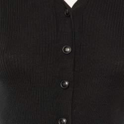 Pre Owned Chanel Black Wool & Cashmere Rib Knit Cardigan S