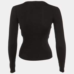 Pre Owned Chanel Black Wool & Cashmere Rib Knit Cardigan S