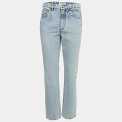 Pre Owned Chanel Blue Washed Denim Logo Tuft Detail Jeans S Waist 30"