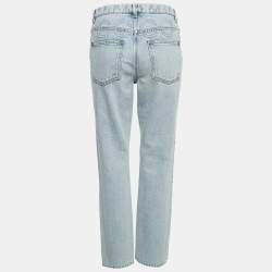 Pre Owned Chanel Blue Washed Denim Logo Tuft Detail Jeans S Waist 30"