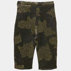 Pre Owned Chanel Black/Gold Floral Brocade Shorts S