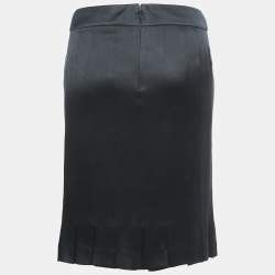 Pre Owned Chanel Navy Blue Satin Silk Pleated Short Skirt M