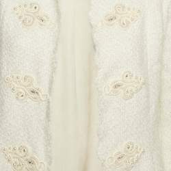 Chanel White Tweed Beads Embellished Jacket S