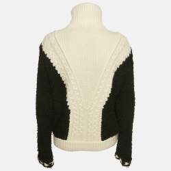 Chanel Black/White Cable Knit and Shearling  Zip-Up Jacket S