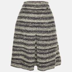Chanel Blue Tweed Pleated Pencil Skirt L