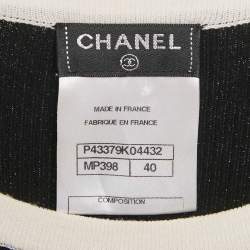 Chanel Black Rib Knit and Patterned Knit Sleeveless Short Dress M