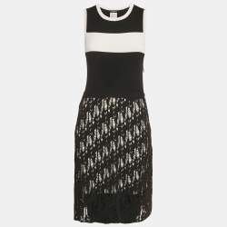 Chanel Black Rib Knit and Patterned Knit Sleeveless Short Dress M