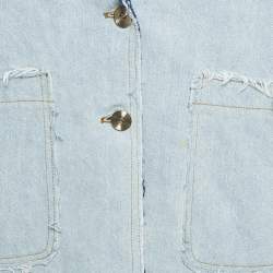 Pre Owned Chanel Blue Tweed Trim Collar Denim Raw Edges Jacket S