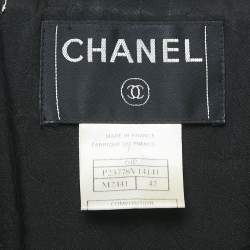 Pre Owned Chanel Black/White Tweed Fringed Button Front Jacket L