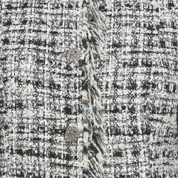 Pre Owned Chanel Black/White Tweed Fringed Button Front Jacket L