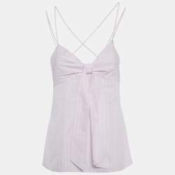 Chanel Pink Stripe Pattern Cotton Blend Knotted Cami Top M