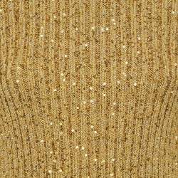 Chanel Gold Sequin Embellished Rib Knit Mini Sweater Dress S
