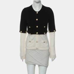 Pre Owned Chanel Black & Off-White Cashmere Detachable Buttoned Cardigan FR Women 36