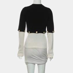 Pre Owned Chanel Black & Off-White Cashmere Detachable Buttoned Cardigan FR Women 36