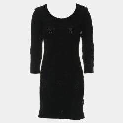 Chanel Black Rayon Ruffle-Trim Long Sleeve Dress FR Women 34