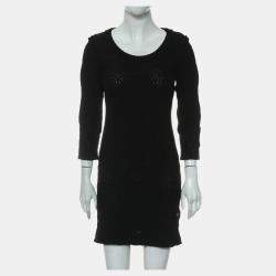Chanel Black Rayon Ruffle-Trim Long Sleeve Dress FR Women 34