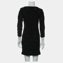 Chanel Black Rayon Ruffle-Trim Long Sleeve Dress FR Women 34