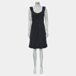 Chanel Dark Blue Tweed Sleeveless Dress FR Women 40