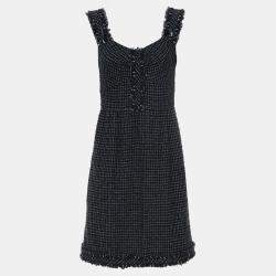 Chanel Dark Blue Tweed Sleeveless Dress FR Women 40