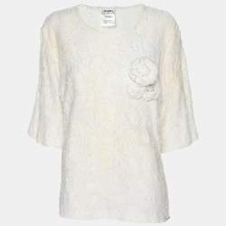 مملوكة مسبقًا Chanel White Fabric Camelia Top L