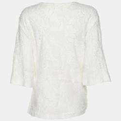 مملوكة مسبقًا Chanel White Fabric Camelia Top L