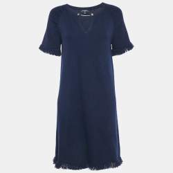 Chanel Navy Blue Fringed Cashmere Knit Short Dress M