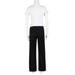 Pre Owned Chanel Black Wool Top Stitch Detail Wide Leg Trousers L