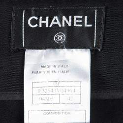 Pre Owned Chanel Black Wool Top Stitch Detail Wide Leg Trousers L