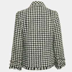 Chanel Black Houndstooth Tweed Open Front Jacket L