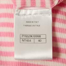 Chanel Pink/White Stripe Rib Knit Button Detail Top M
