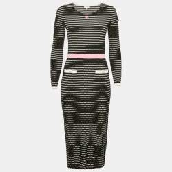 Chanel Black Patterned Knit Midi Dress S
