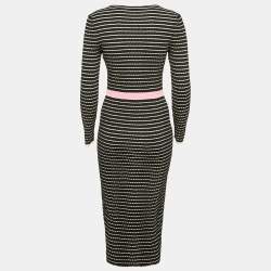 Chanel Black Patterned Knit Midi Dress S