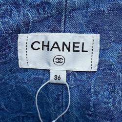 Chanel Cc Logo Camellia Skirt Size 36 Blue Cotton100%